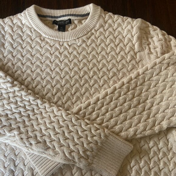 BANANA REPUBLIC cable knit crewneck sweater, 100% cotton, ivory, Men's XL - Picture 4 of 10